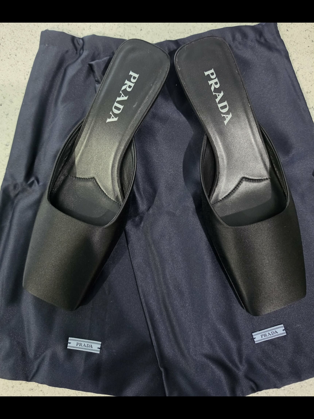 Prada Black Satin Square-Toe Mules Size 37